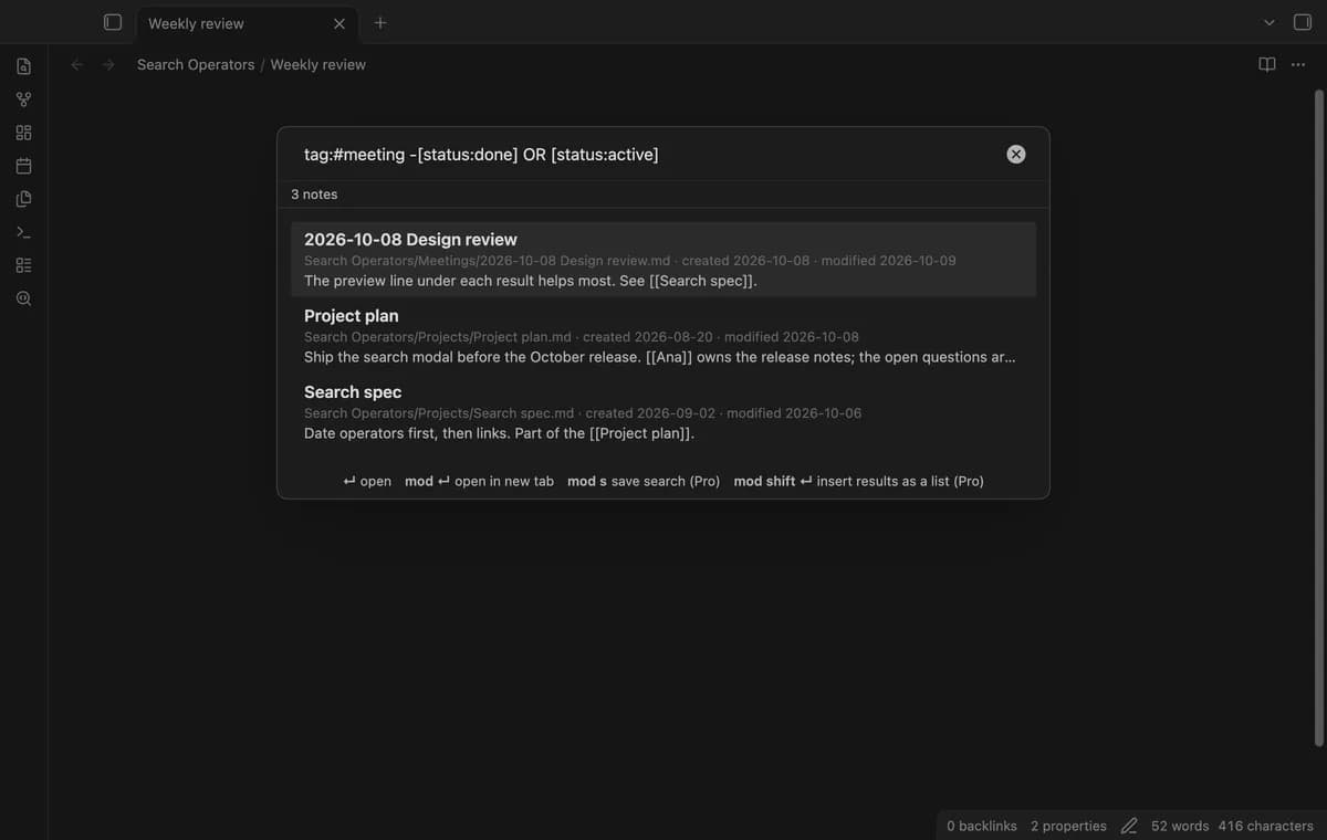 Search Operators screenshot