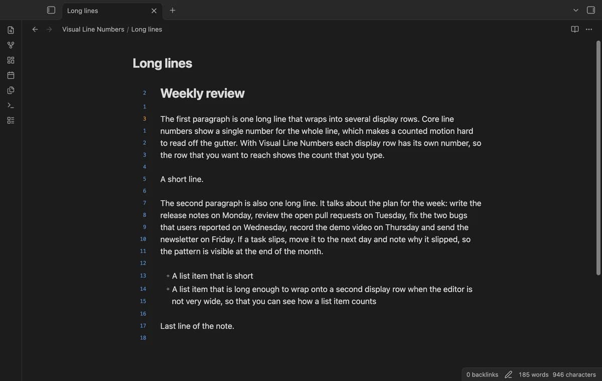 Visual Line Numbers screenshot