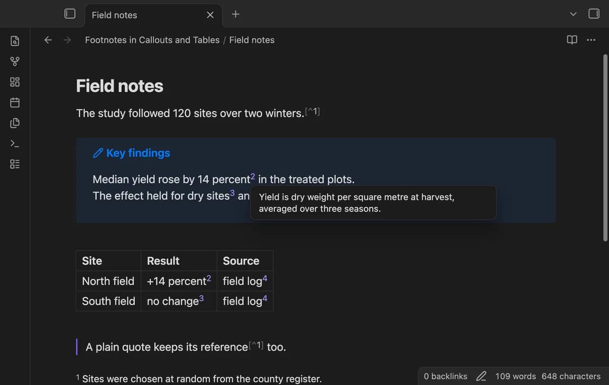 Footnotes in Callouts and Tables screenshot
