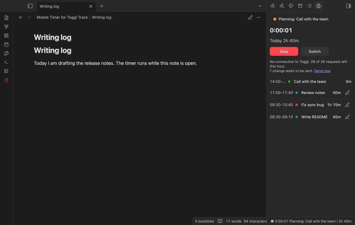 Mobile Timer for Toggl Track screenshot
