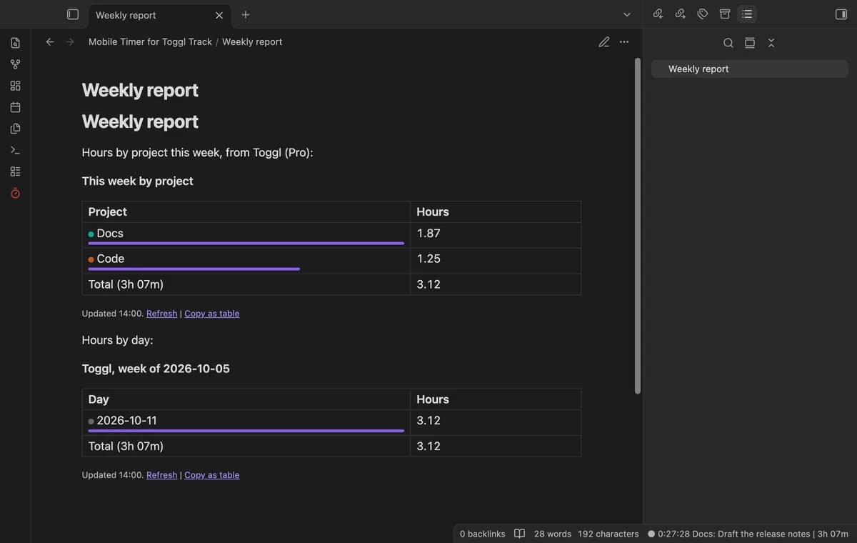 Mobile Timer for Toggl Track screenshot