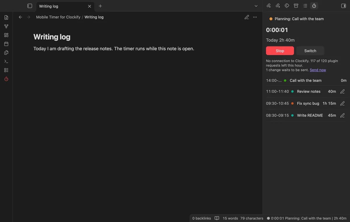 Mobile Timer for Clockify screenshot
