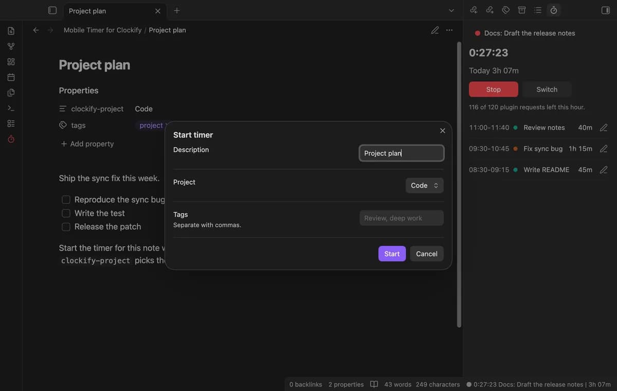 Mobile Timer for Clockify screenshot
