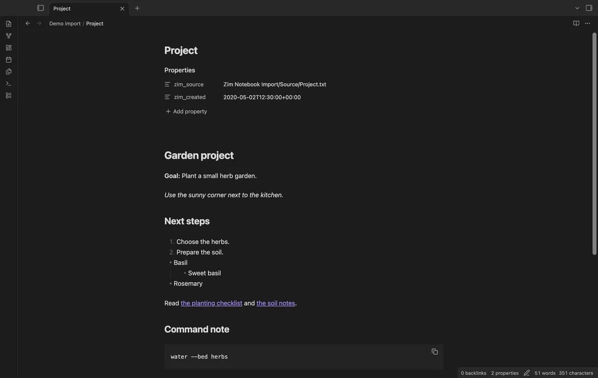 Zim Notebook Import screenshot