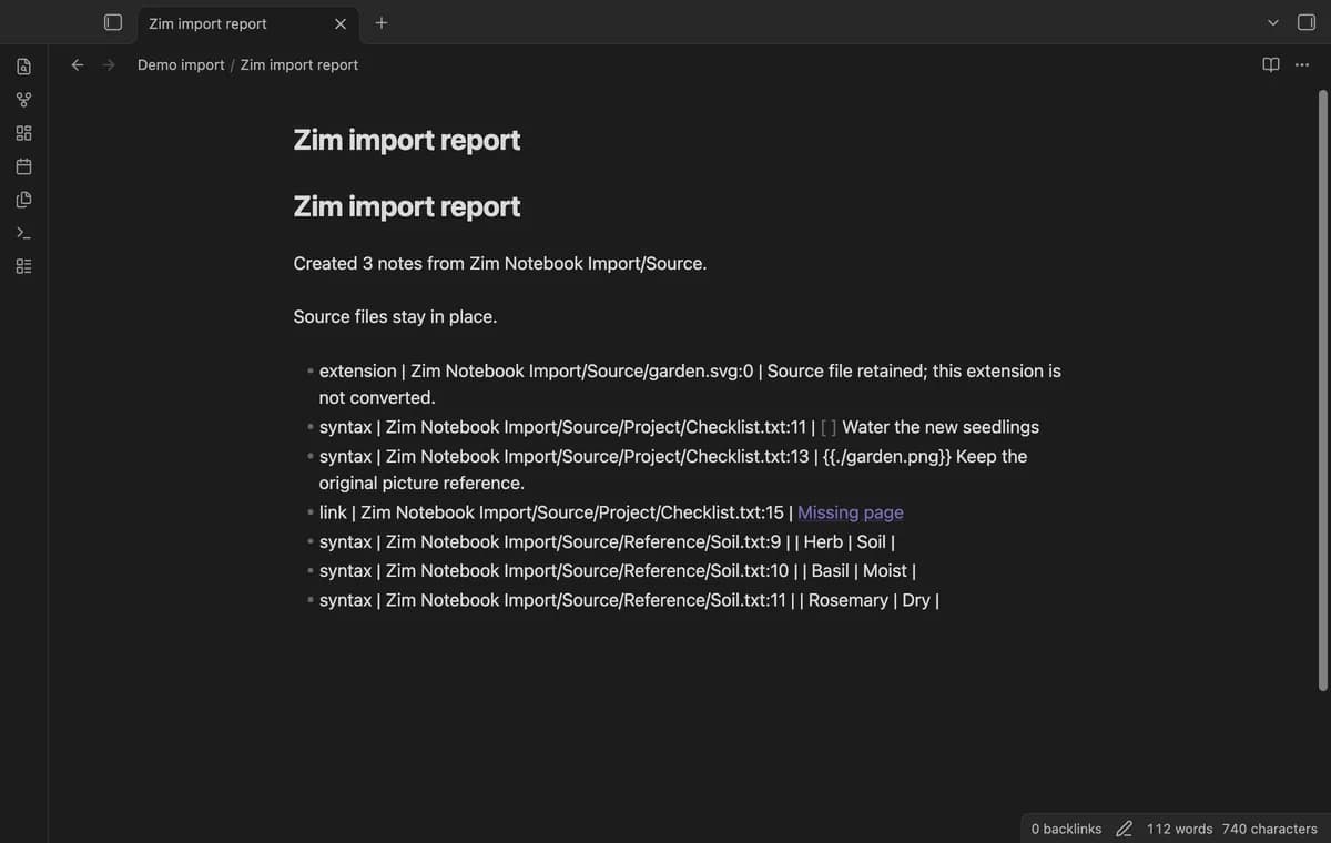 Zim Notebook Import screenshot