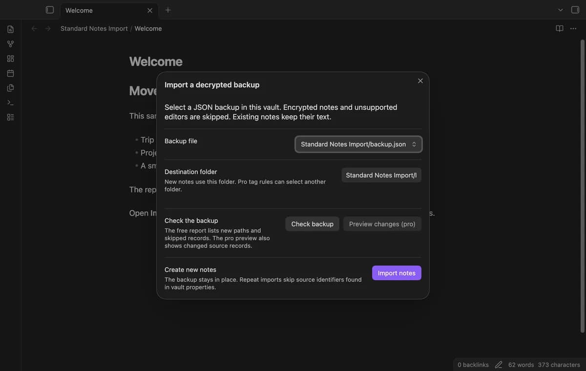 Standard Notes Import screenshot
