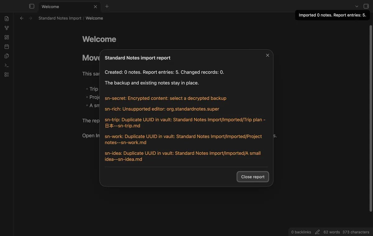 Standard Notes Import screenshot