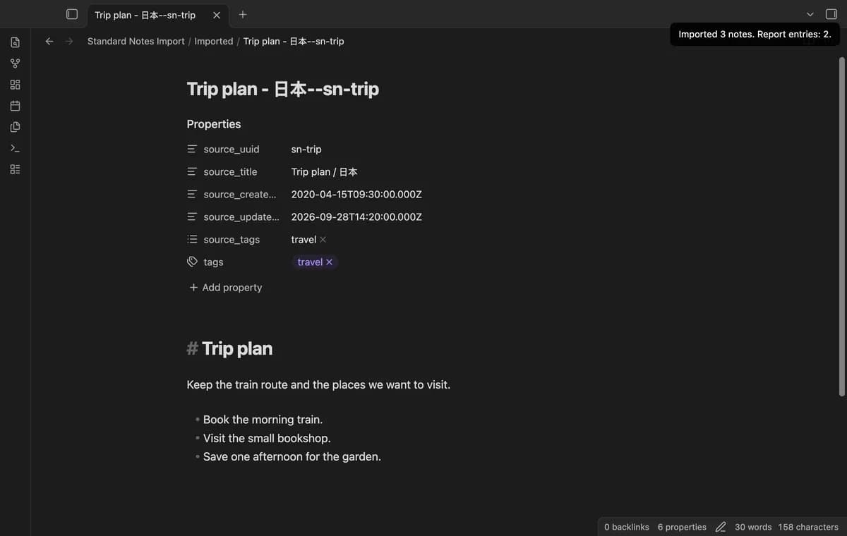 Standard Notes Import screenshot