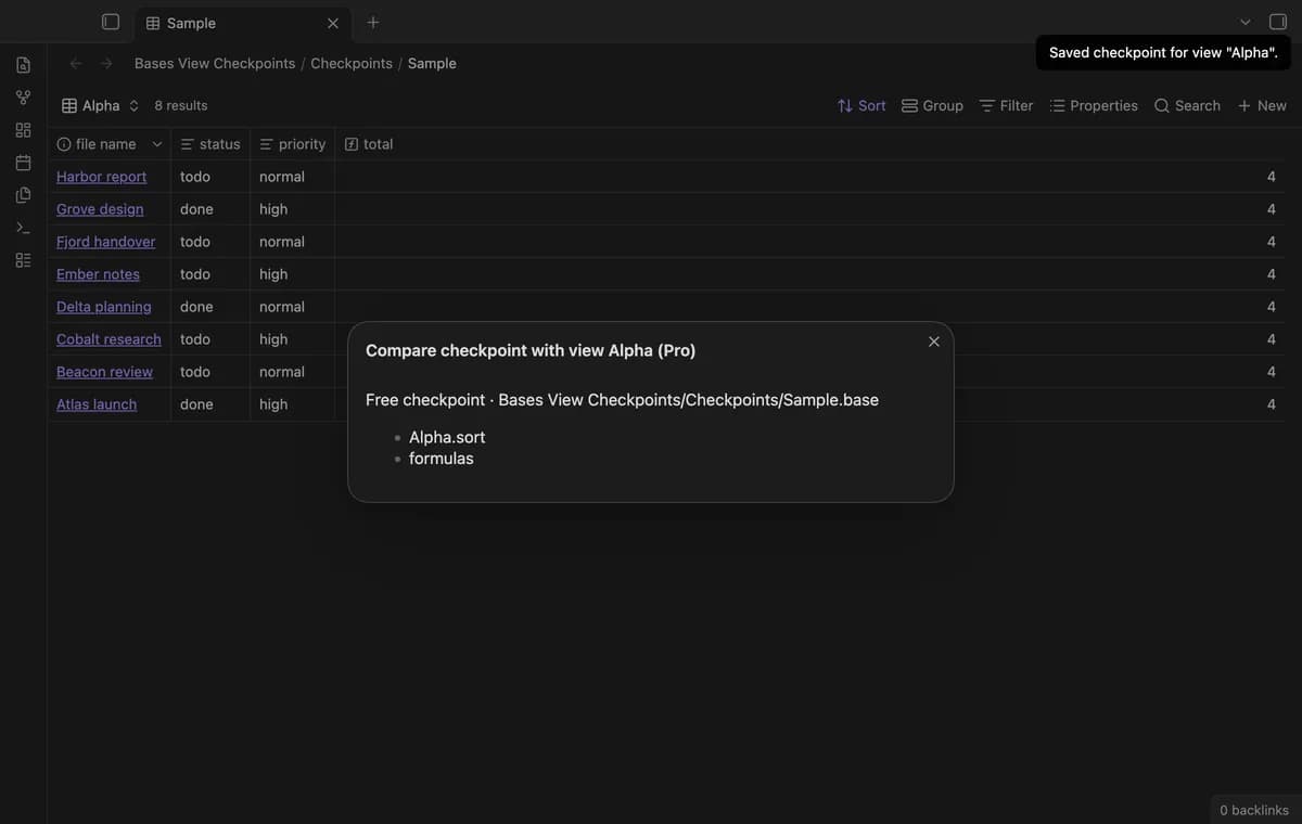 Bases View Checkpoints screenshot