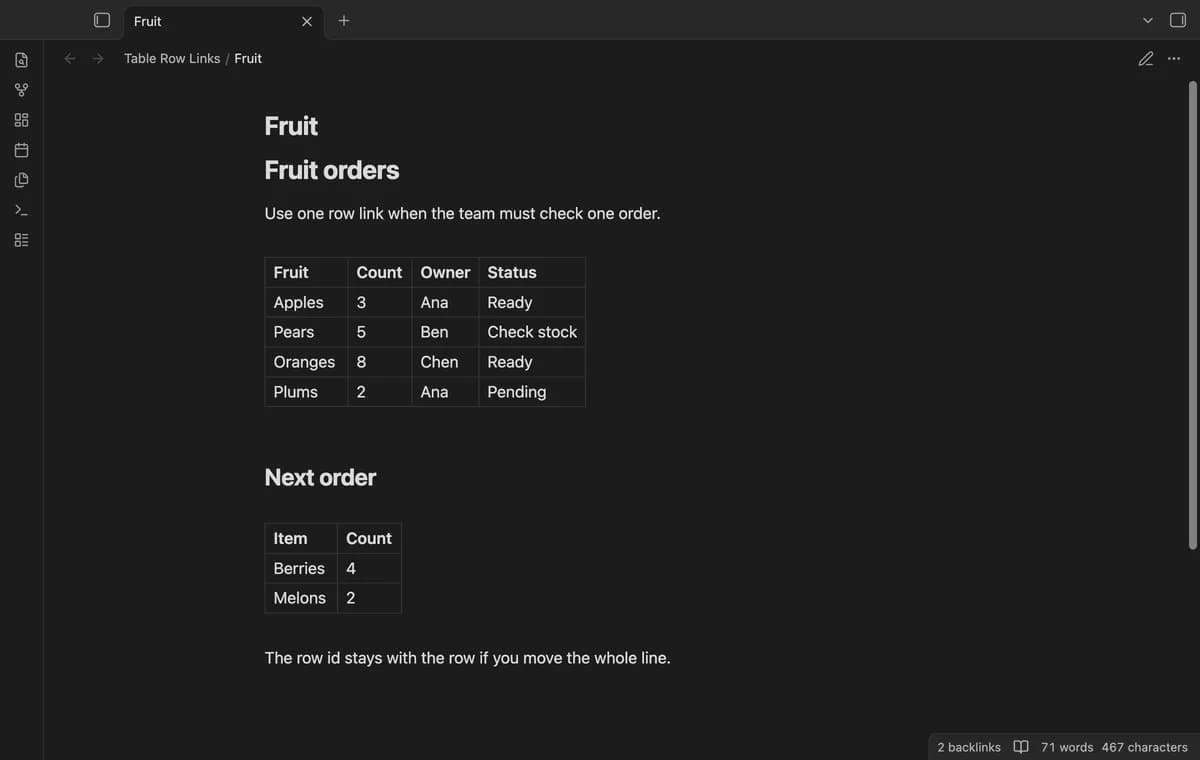 Table Row Links screenshot