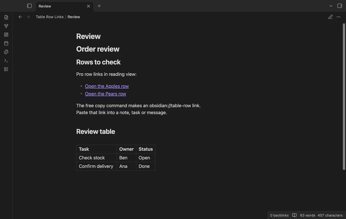 Table Row Links screenshot