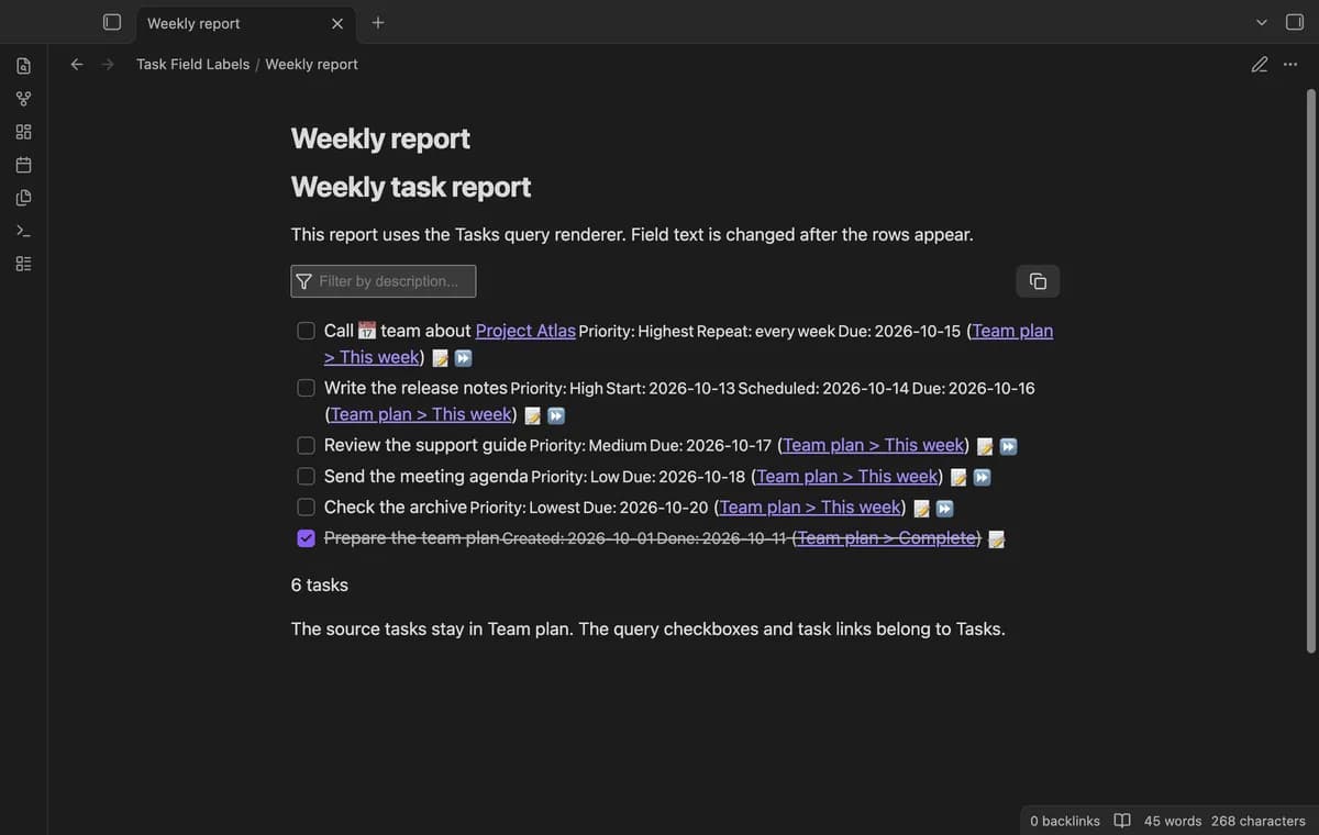 Task Field Labels screenshot