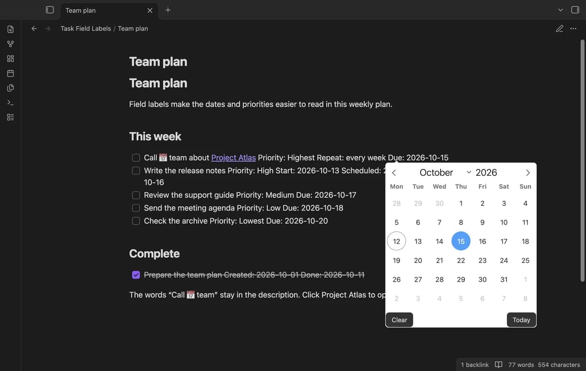 Task Field Labels screenshot