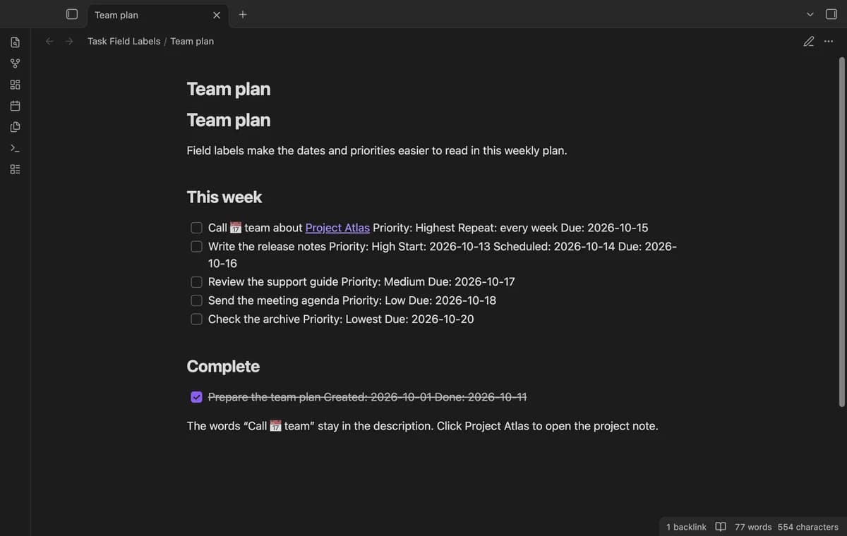 Task Field Labels screenshot
