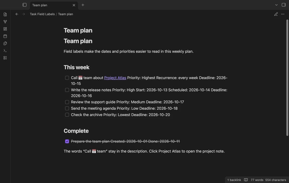 Task Field Labels screenshot