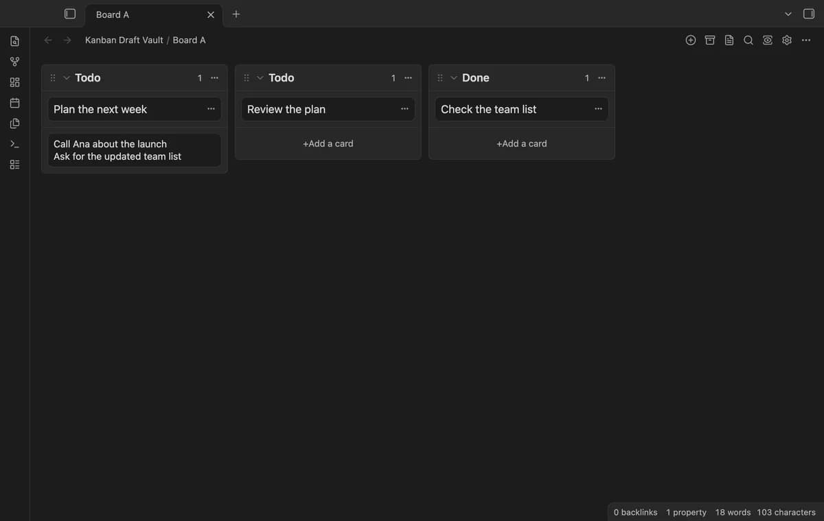 Kanban Draft Vault screenshot