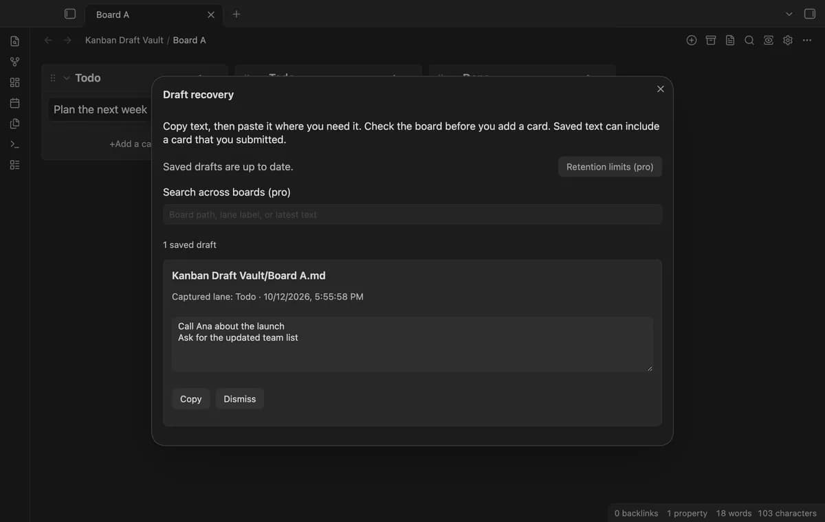 Kanban Draft Vault screenshot