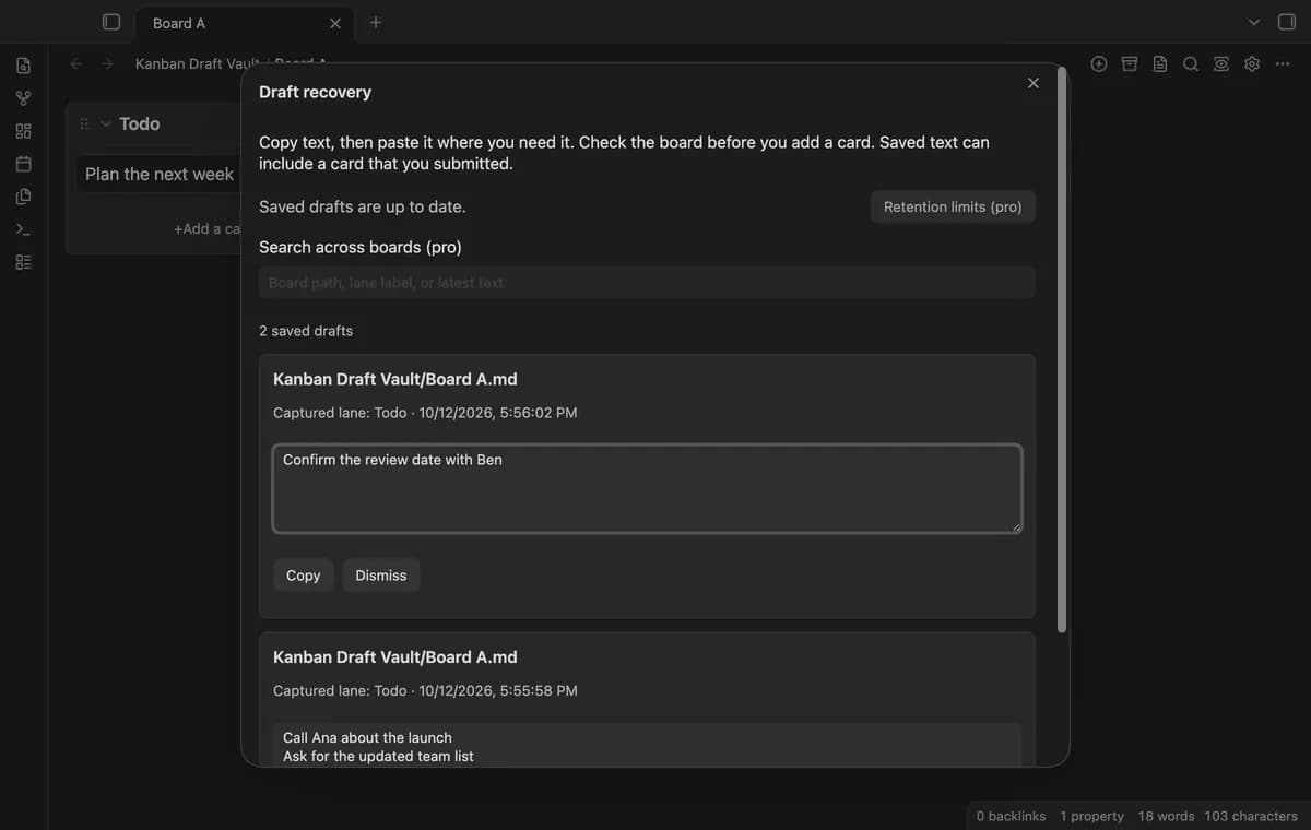 Kanban Draft Vault screenshot