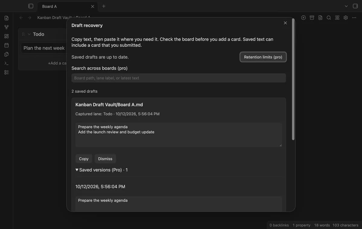 Kanban Draft Vault screenshot