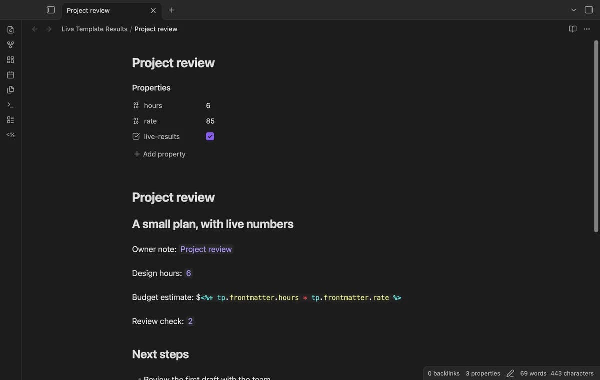 Live Template Results screenshot