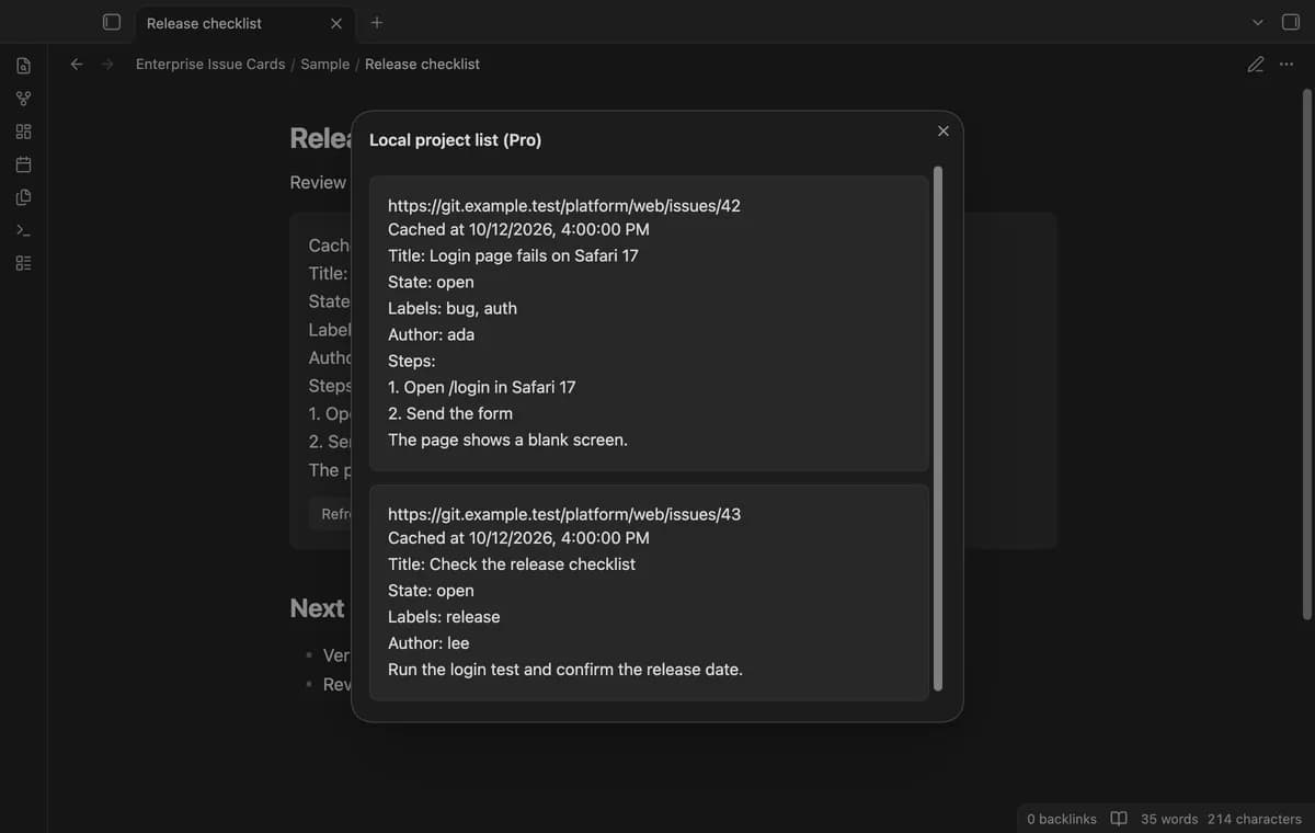 Enterprise Issue Cards screenshot