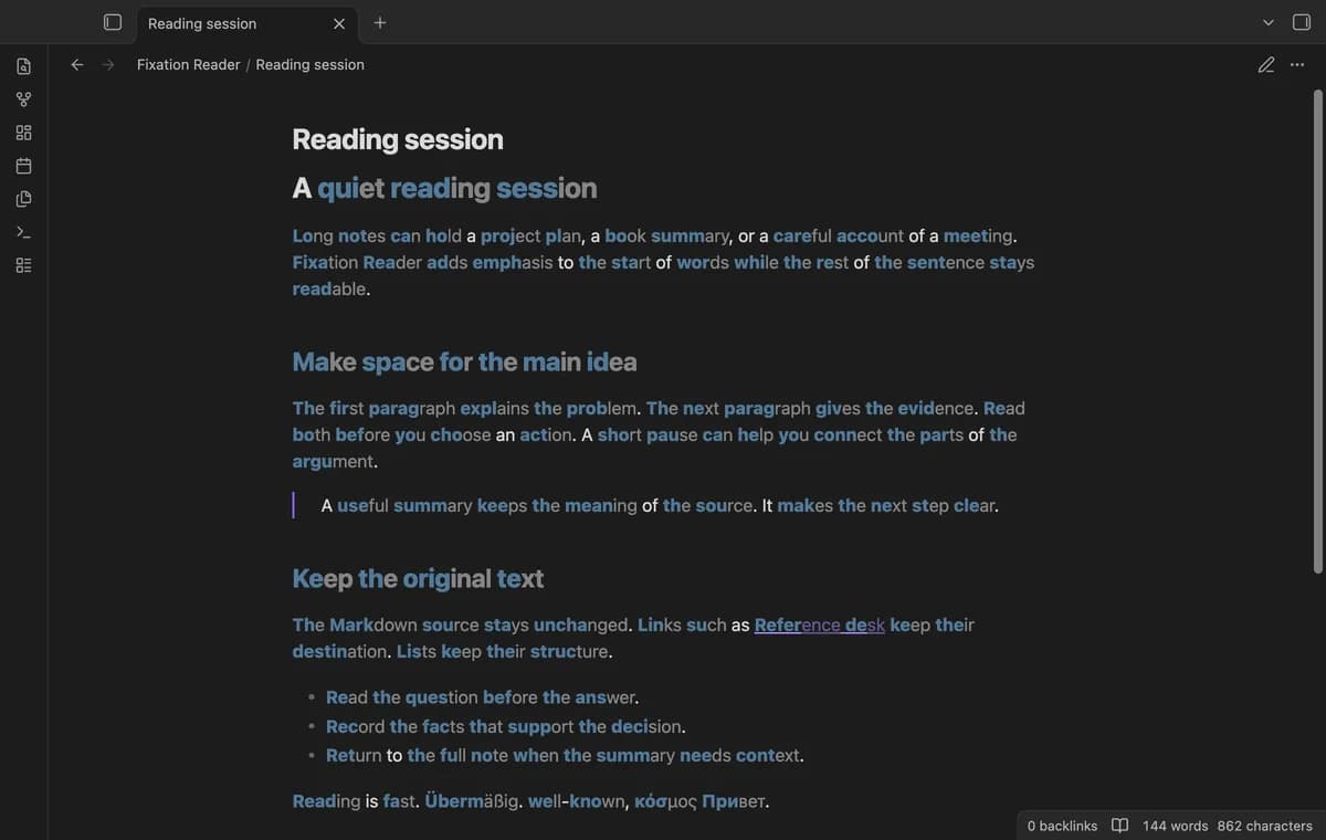 Fixation Reader screenshot