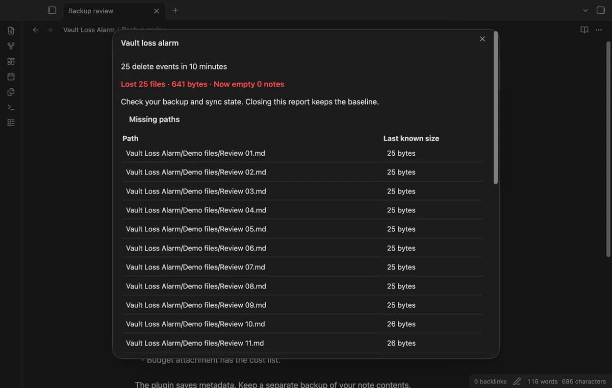 Vault Loss Alarm screenshot