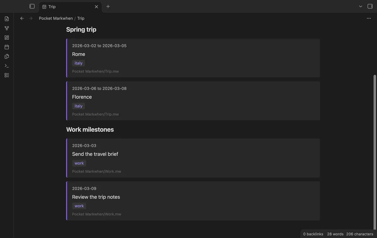 Pocket Markwhen screenshot