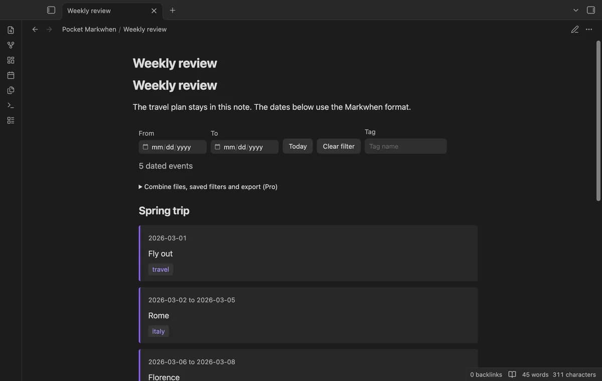 Pocket Markwhen screenshot