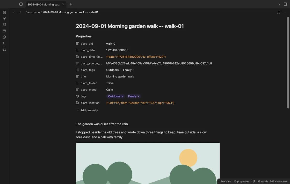 Diaro Backup Import screenshot