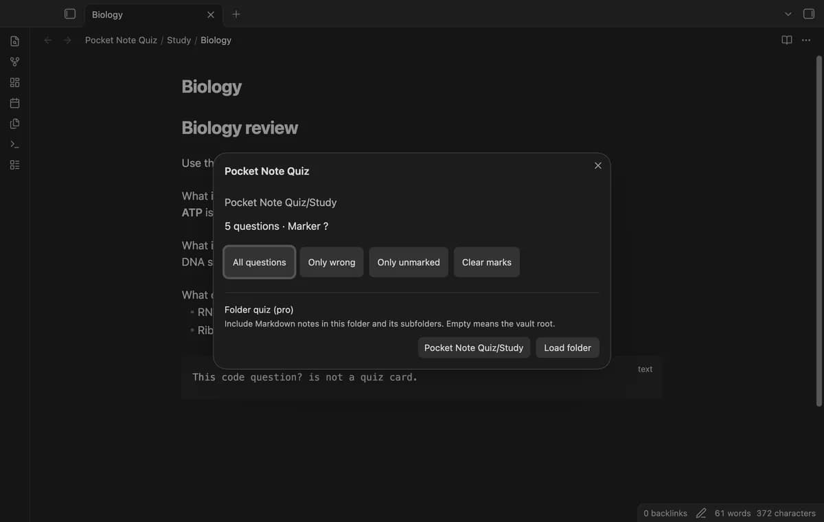 Pocket Note Quiz screenshot
