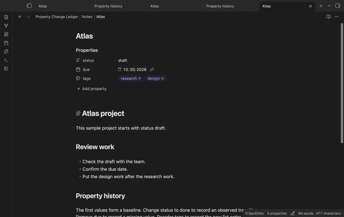 Property Change Ledger screenshot
