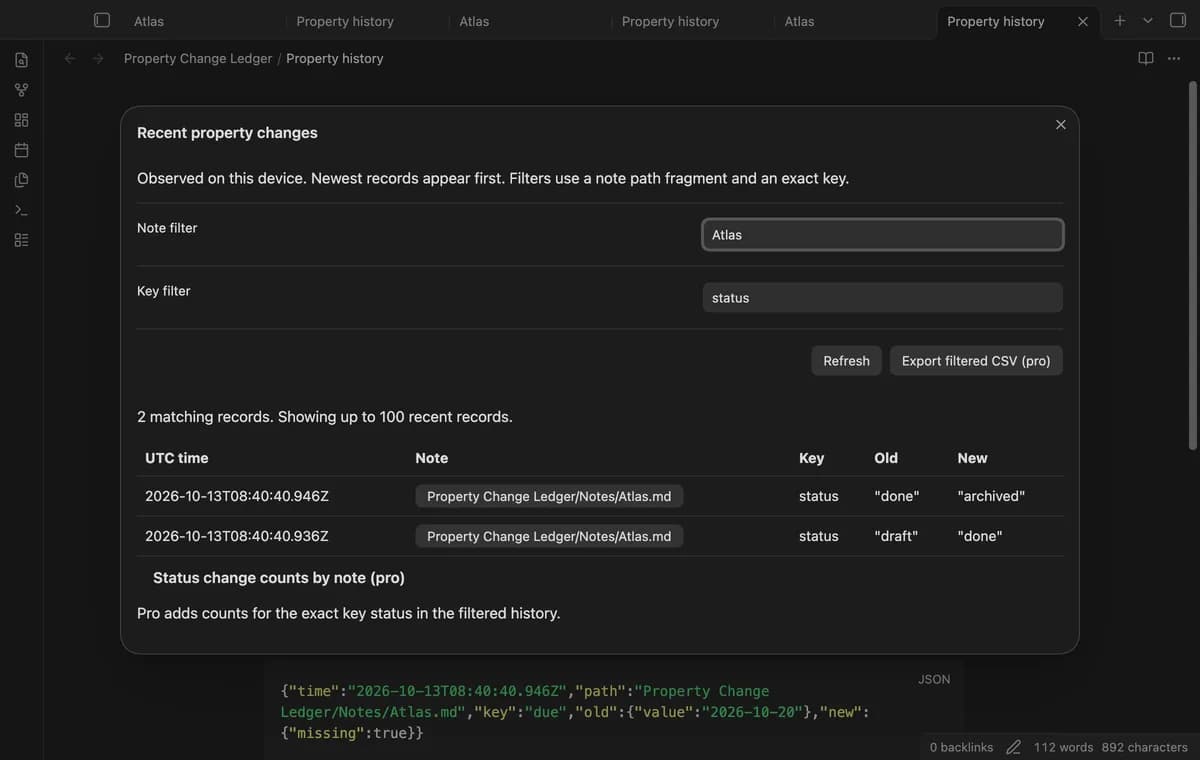 Property Change Ledger screenshot
