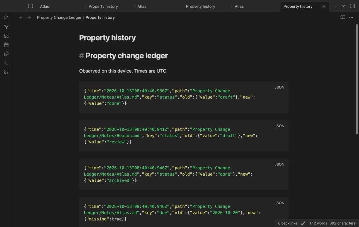 Property Change Ledger screenshot