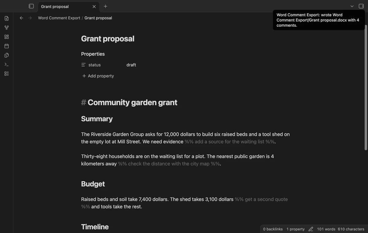 Word Comment Export screenshot