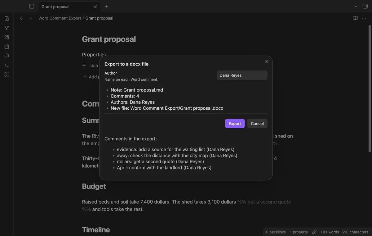 Word Comment Export screenshot