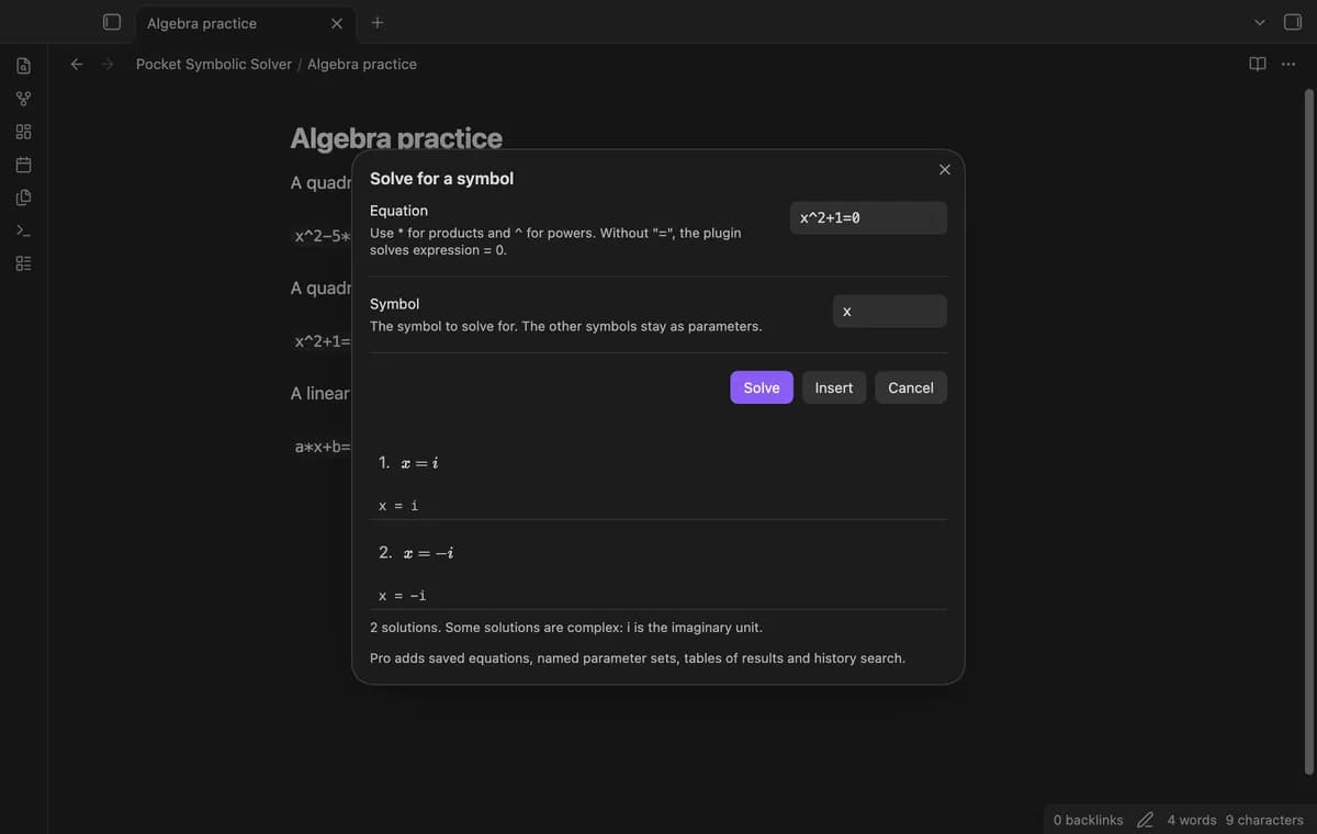 Pocket Symbolic Solver screenshot