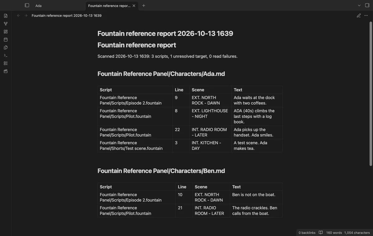 Fountain Reference Panel screenshot