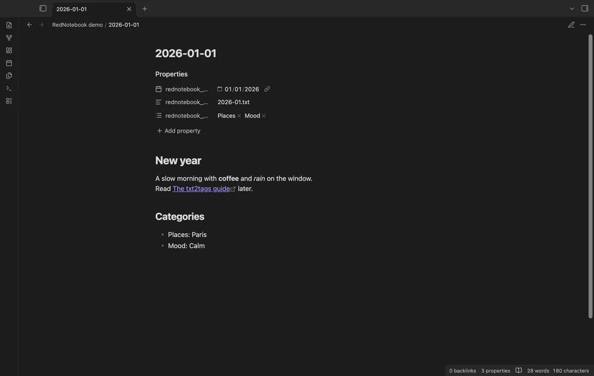 RedNotebook Backup Import screenshot