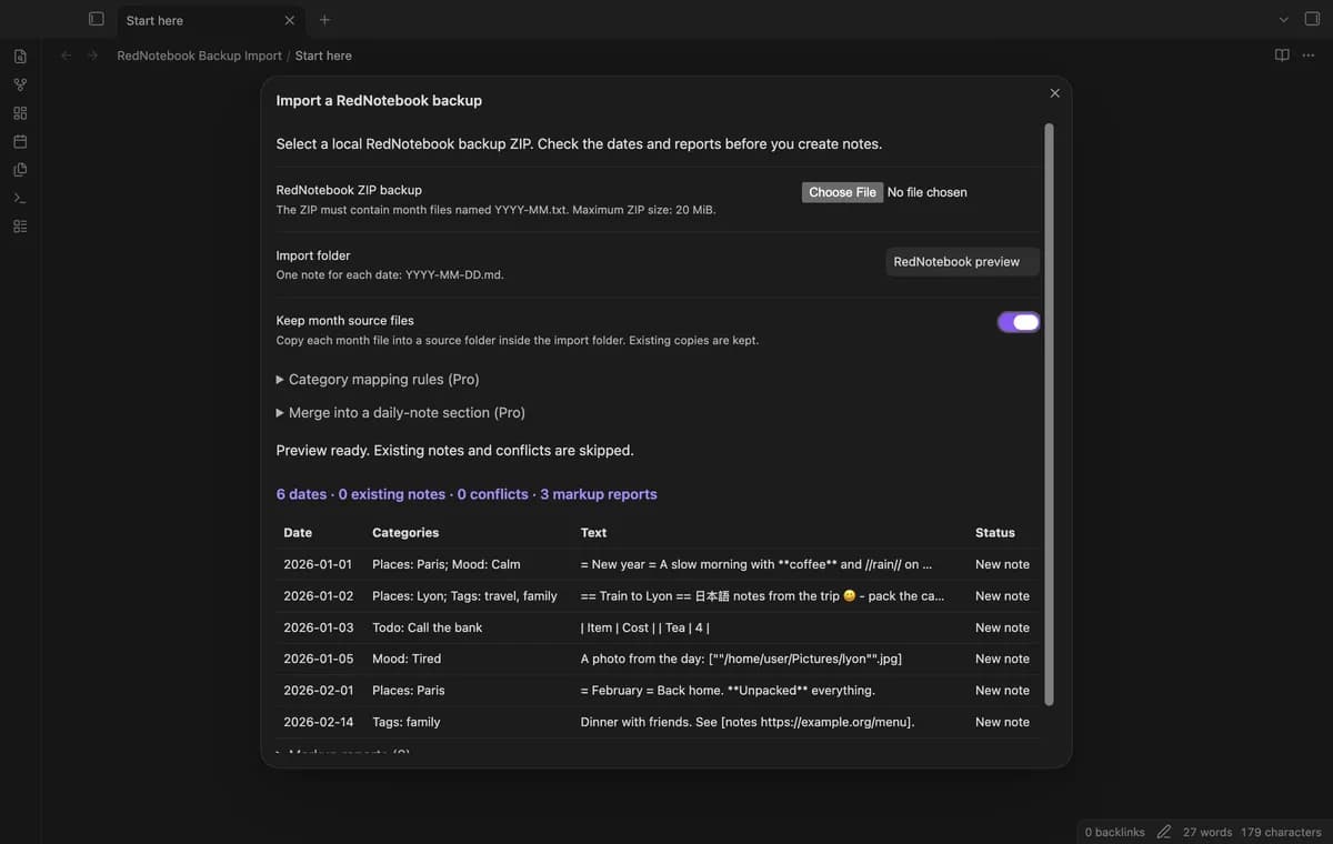 RedNotebook Backup Import screenshot