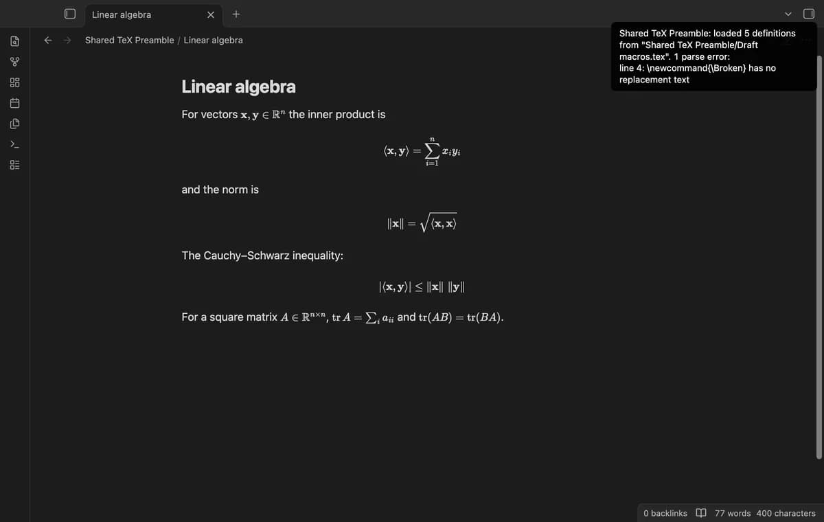 Shared TeX Preamble screenshot