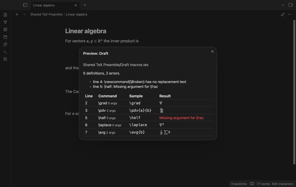 Shared TeX Preamble screenshot