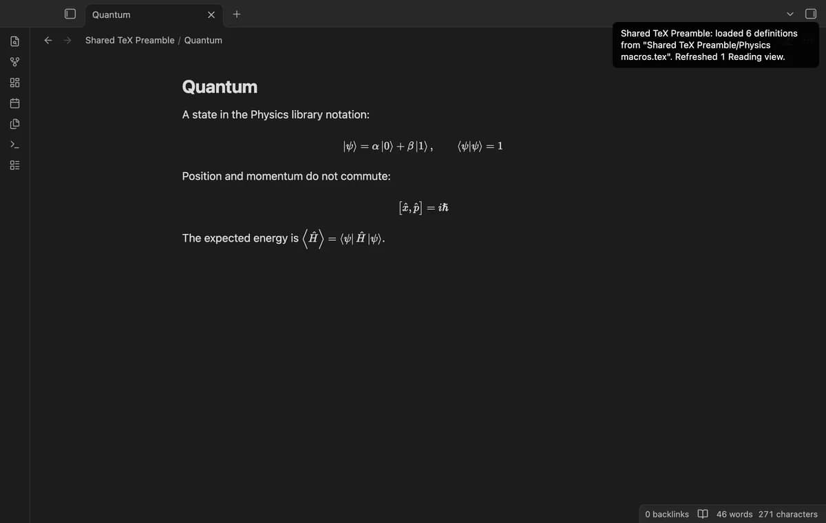 Shared TeX Preamble screenshot