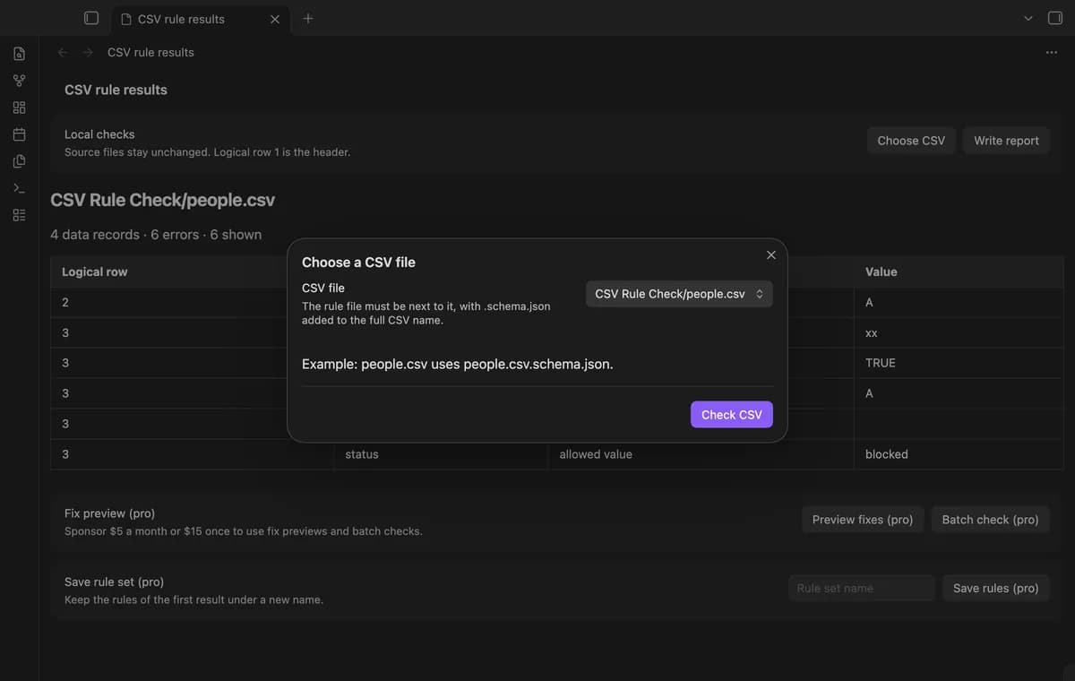 CSV Rule Check screenshot