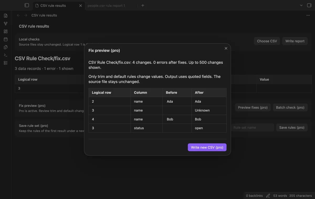 CSV Rule Check screenshot