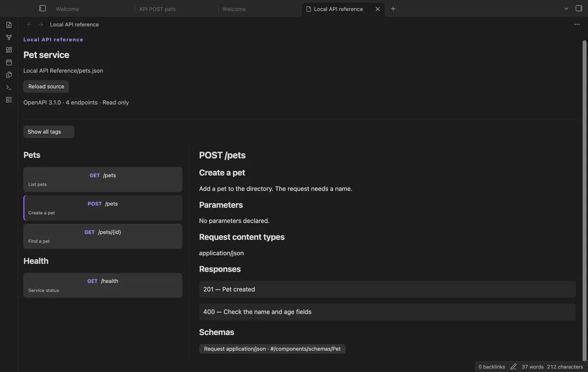 Local API Reference screenshot