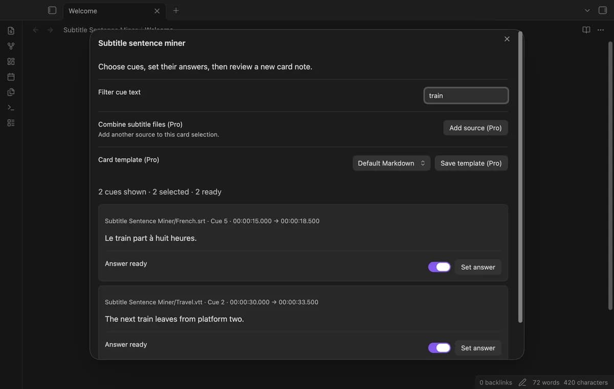 Subtitle Sentence Miner screenshot