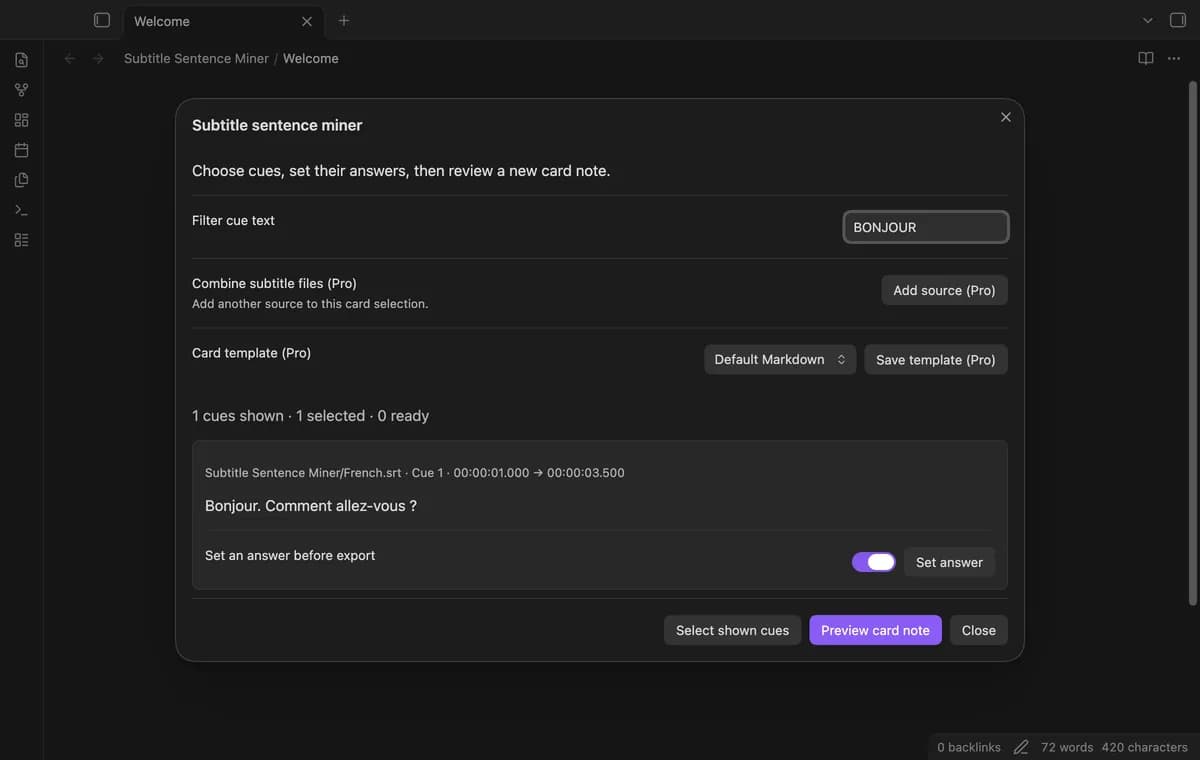 Subtitle Sentence Miner screenshot