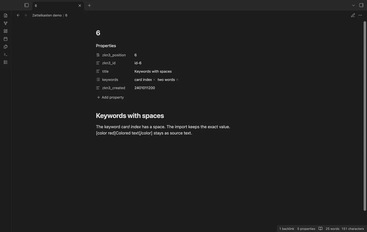 Zettelkasten Archive Import screenshot