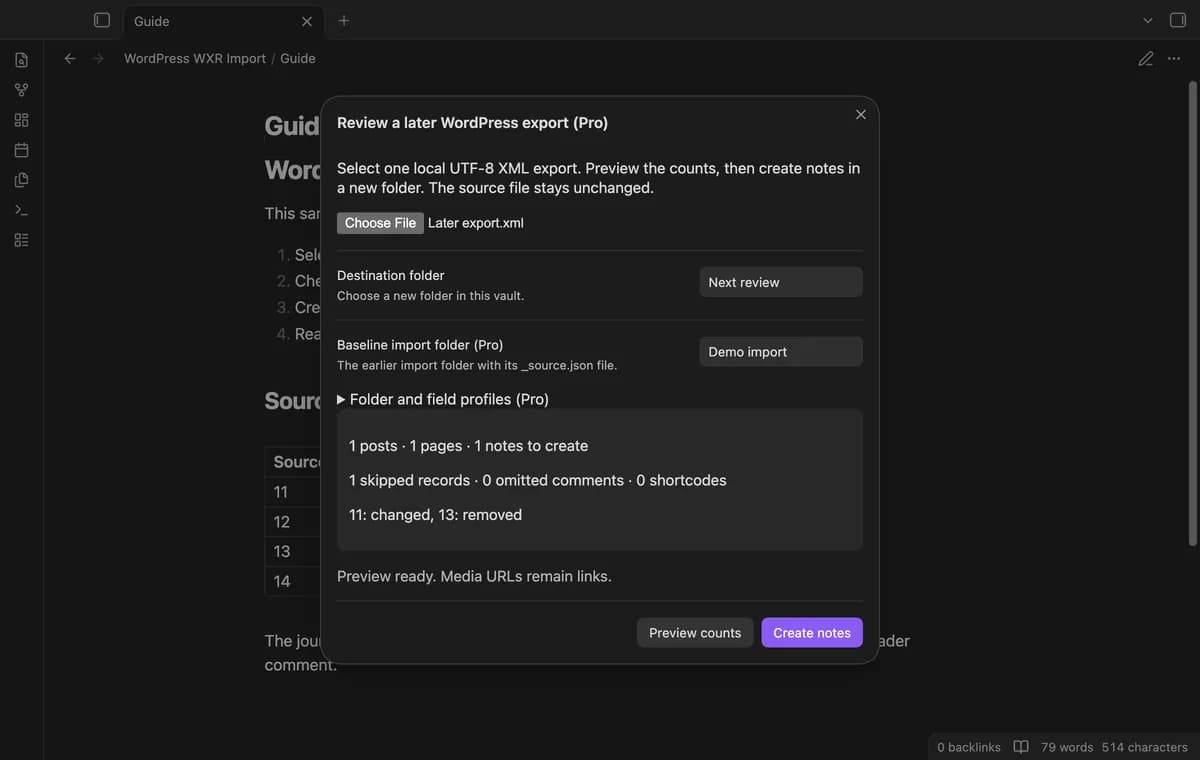 WordPress WXR Import screenshot